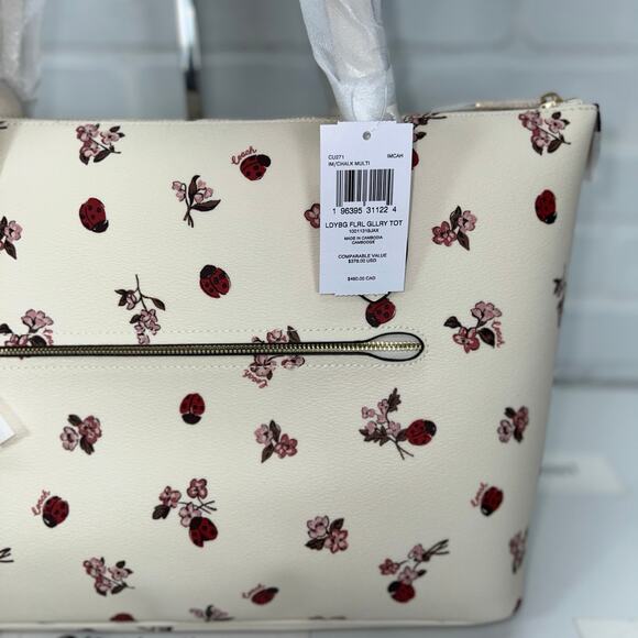 Coach Gallery Tote With Ladybug Floral Print Chalk Multi - Picture 4 of 12